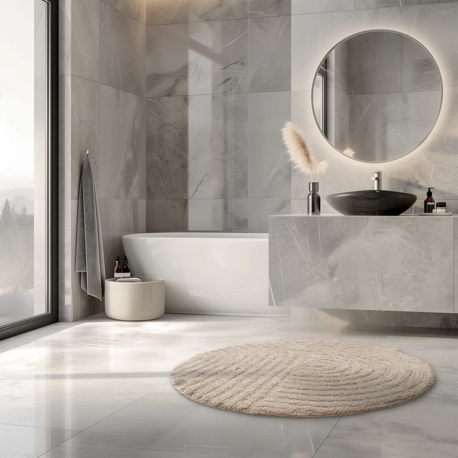 Tappeto da bagno rotondo - Embla (beige)