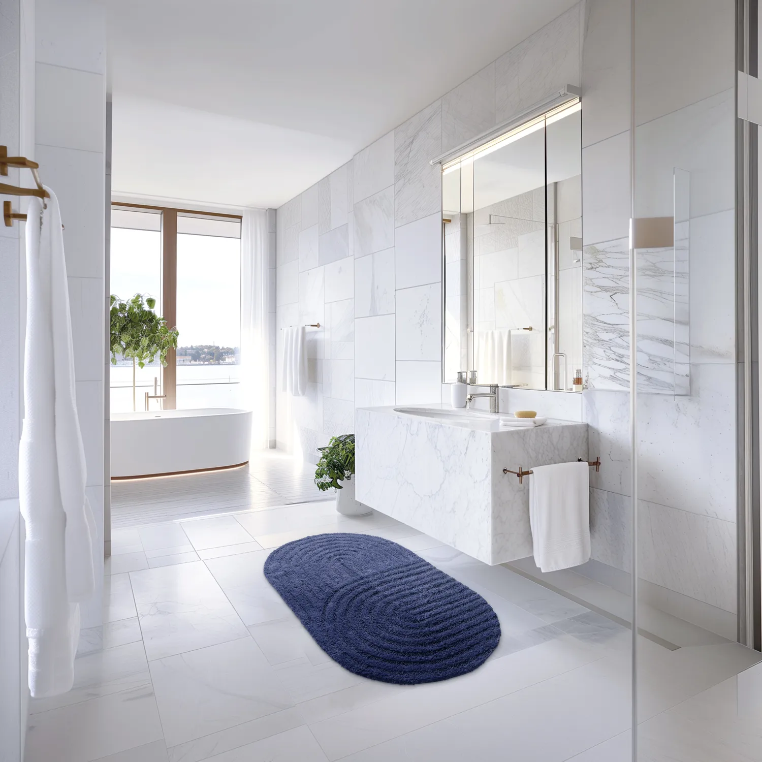 Tappeto da bagno ovale - Embla (blu)