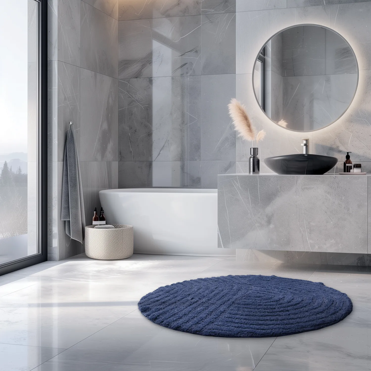 Tappeto da bagno rotondo - Embla (blu)