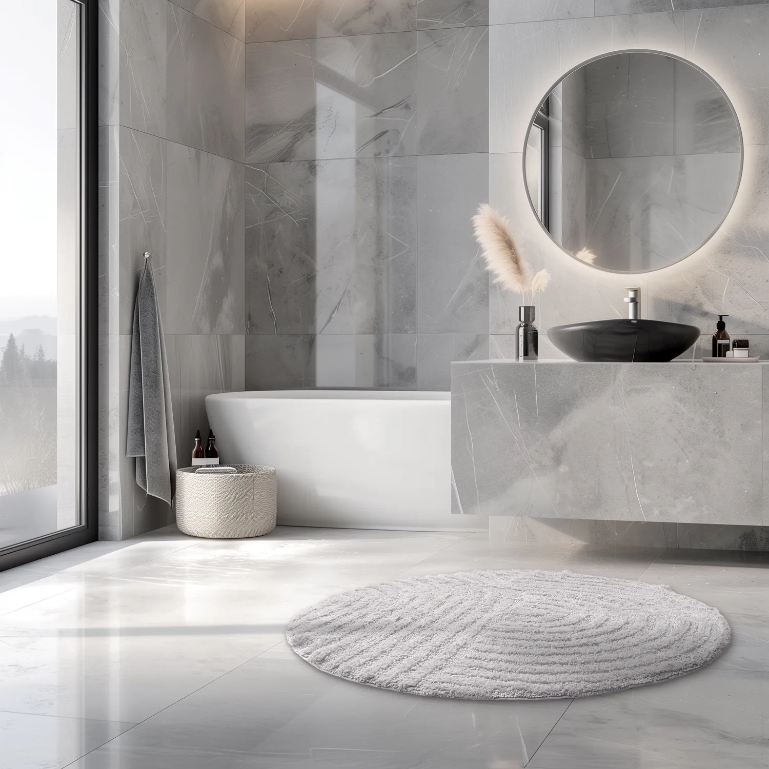 Tappeto da bagno rotondo - Embla (grigio chiaro)
