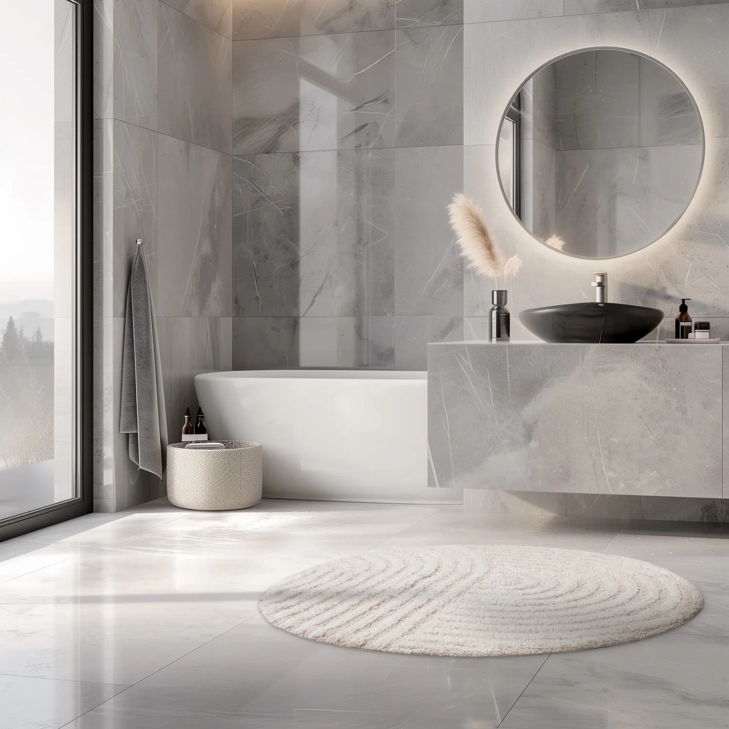 Tappeto da bagno rotondo - Embla (bianco)