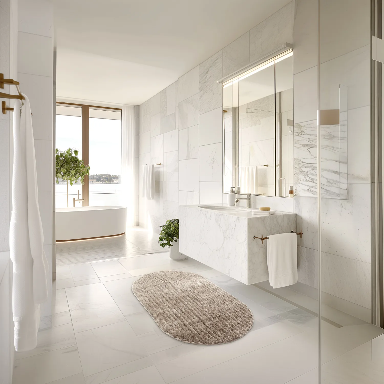 Tappeto da bagno ovale - Evena (beige)