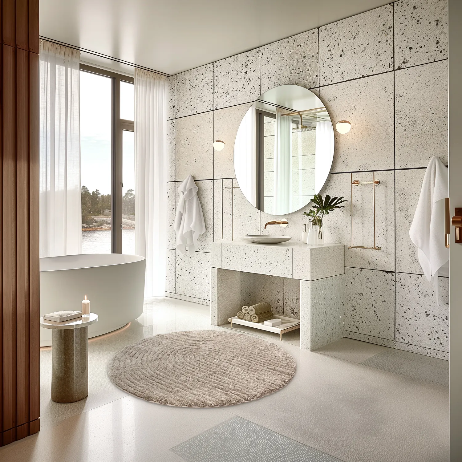 Tappeto da bagno rotondo - Evena (beige)