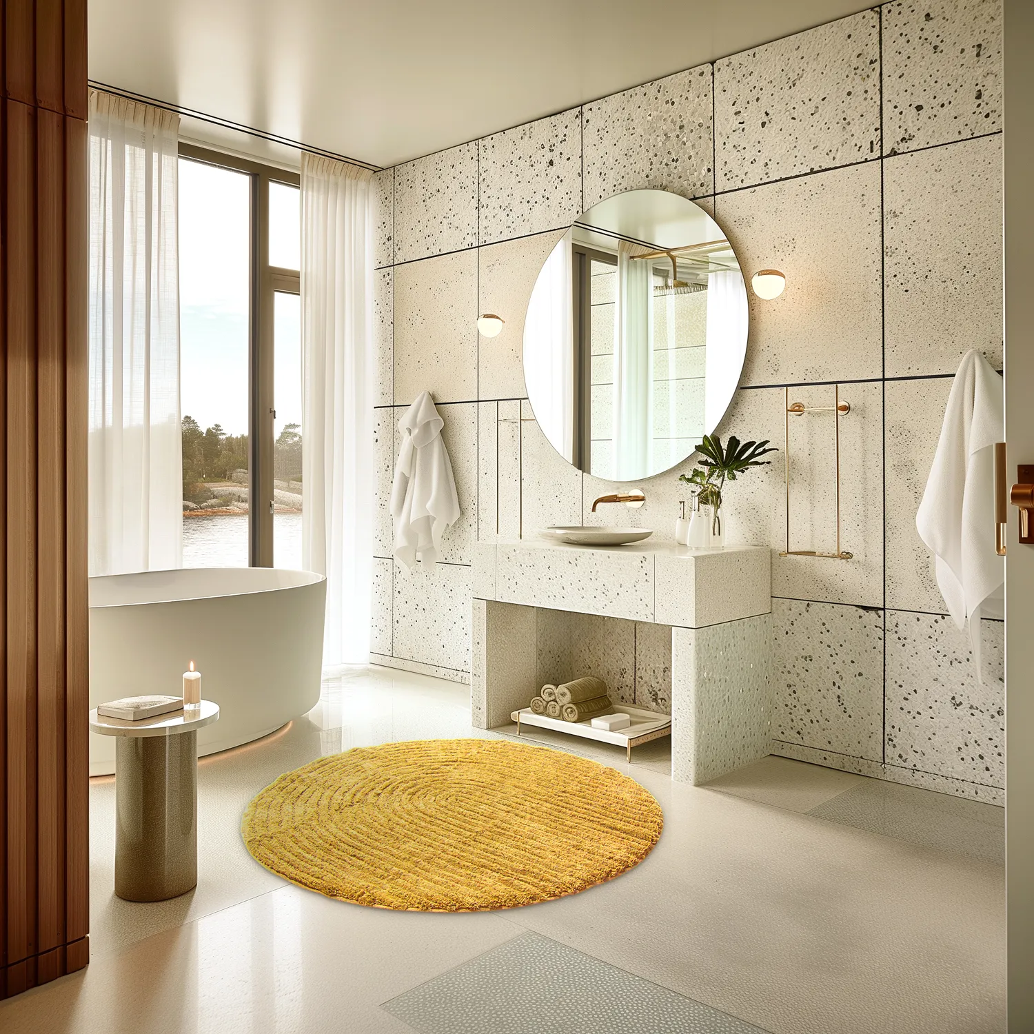 Tappeto da bagno rotondo - Evena (giallo)