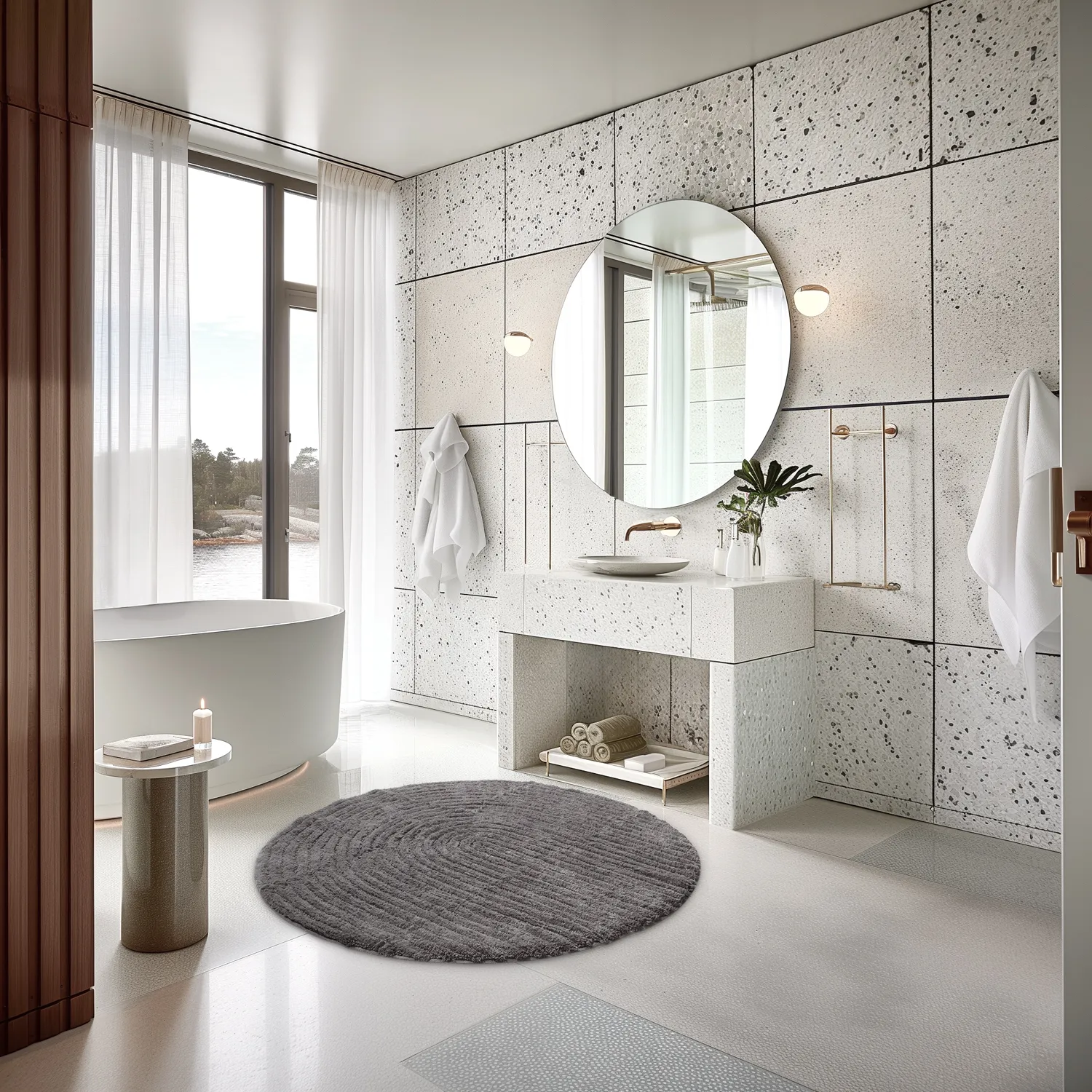 Tappeto da bagno rotondo - Evena (grigio scuro)