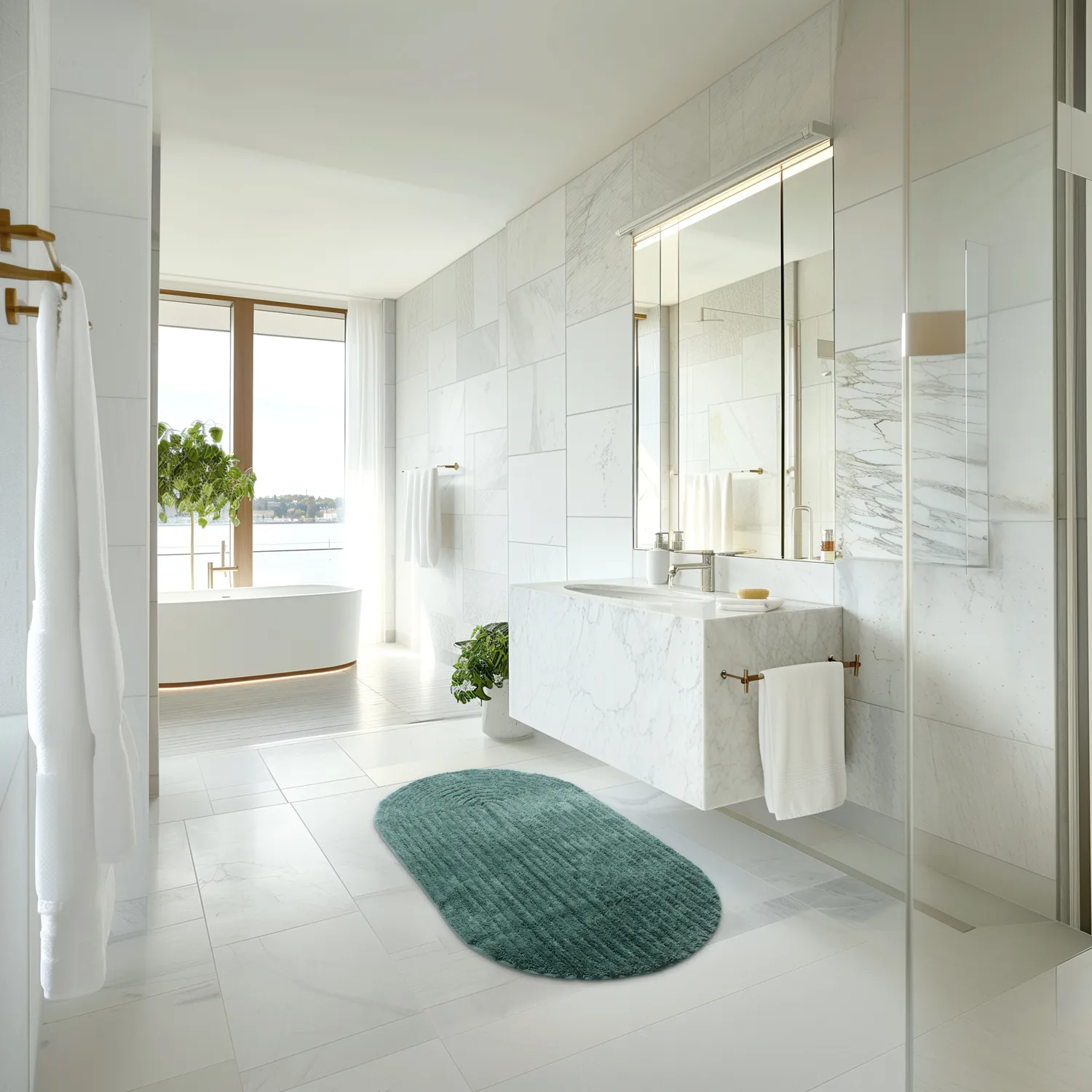 Tappeto da bagno ovale - Evena (verde scuro)