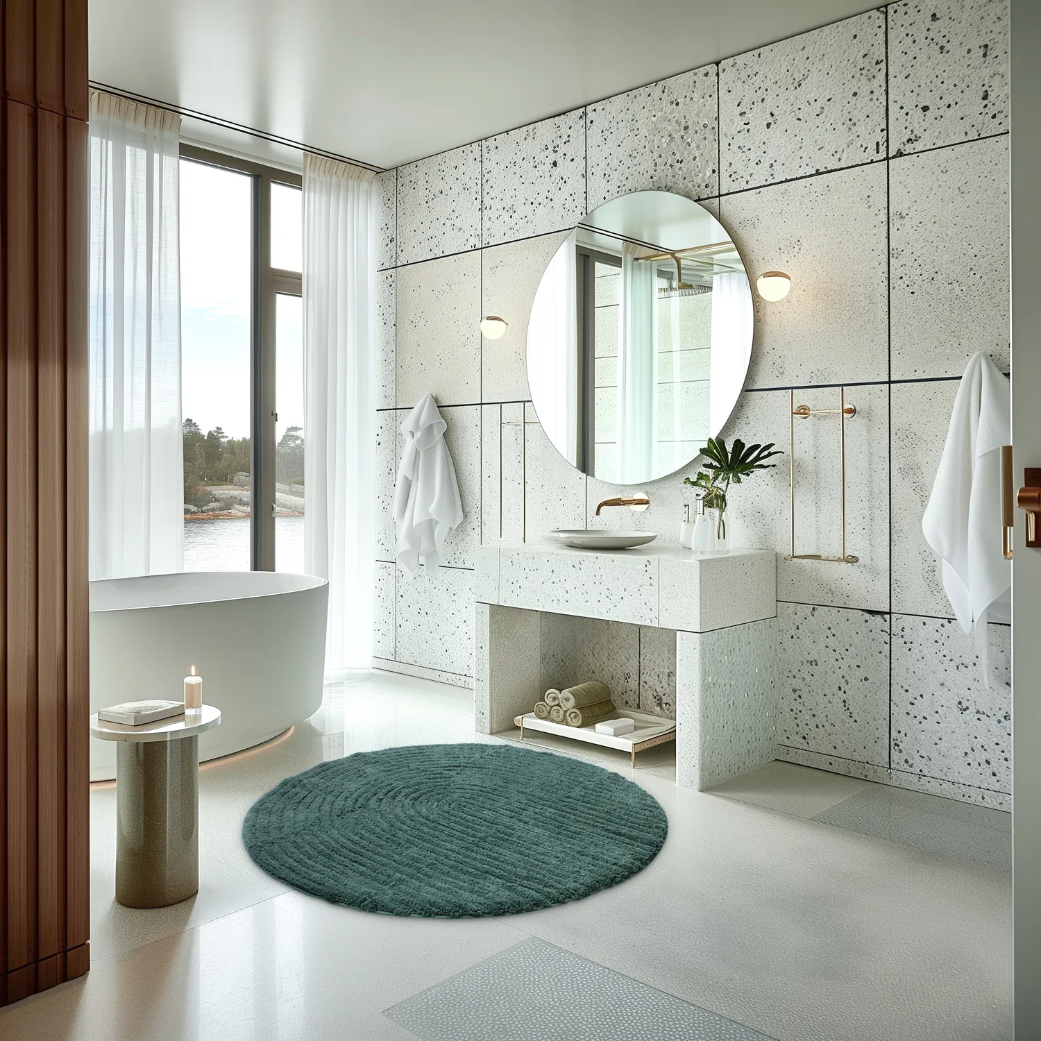 Tappeto da bagno rotondo - Evena (verde scuro)