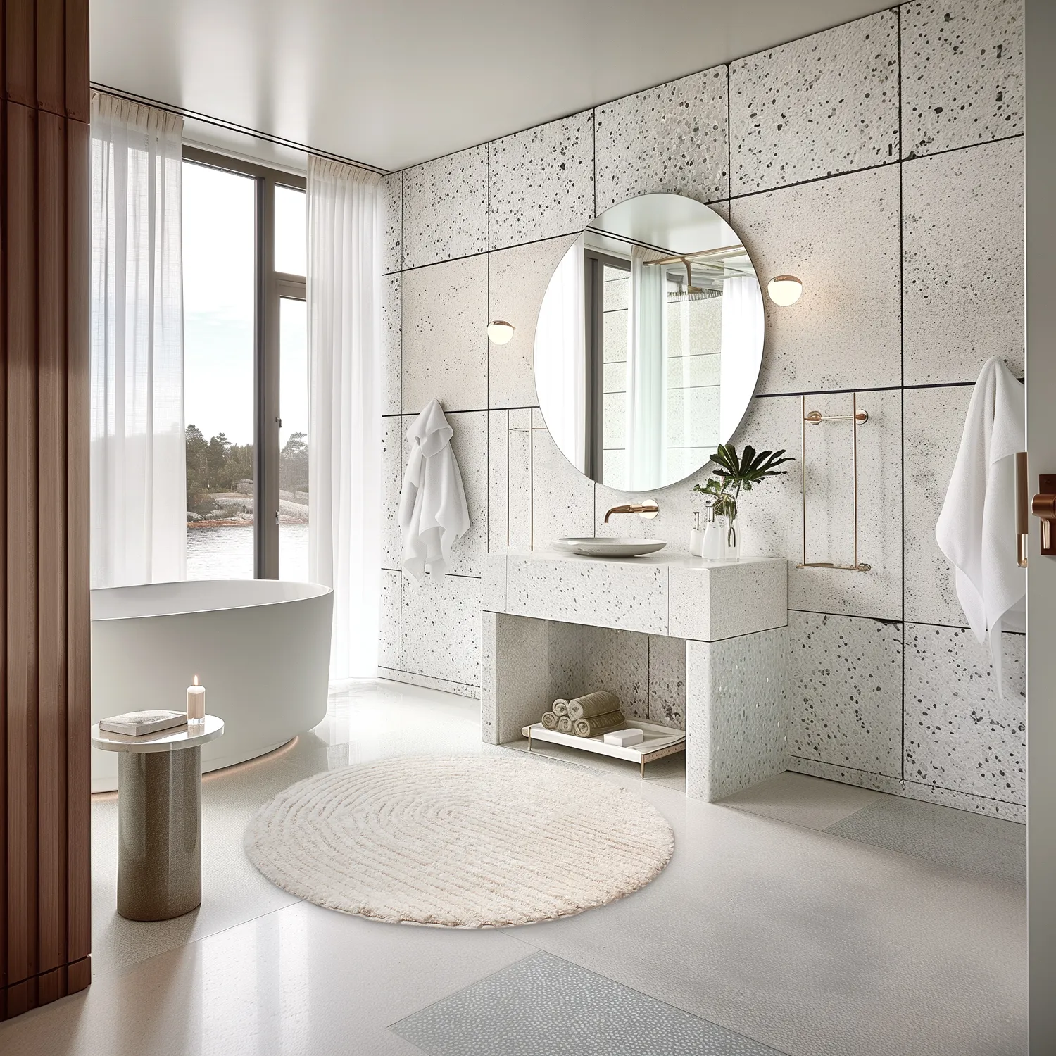 Tappeto da bagno rotondo - Evena (bianco)