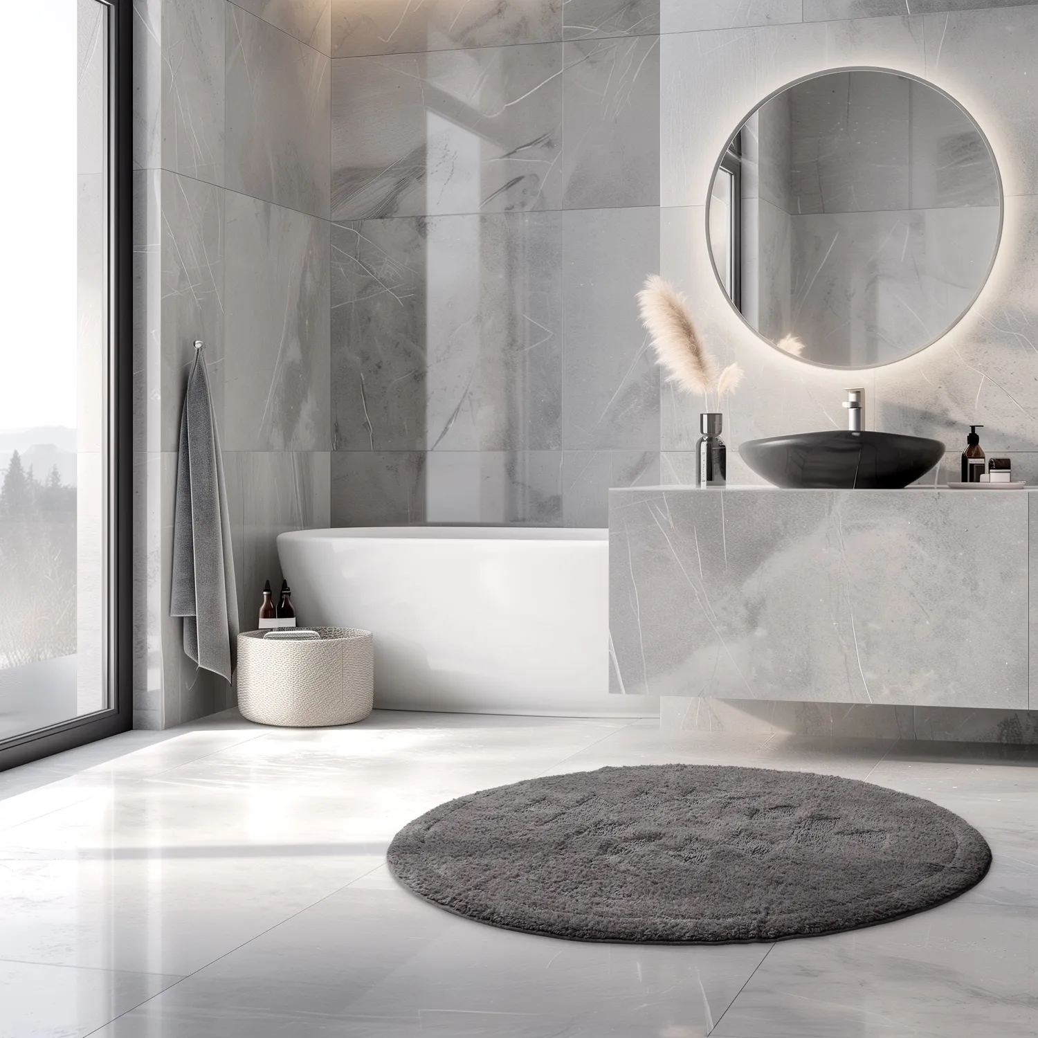 Tappeto da bagno rotondo - Gertie (grigio scuro)