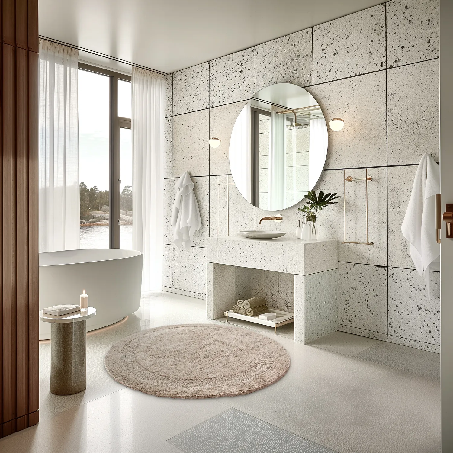 Tappeto da bagno rotondo - Nila (beige)