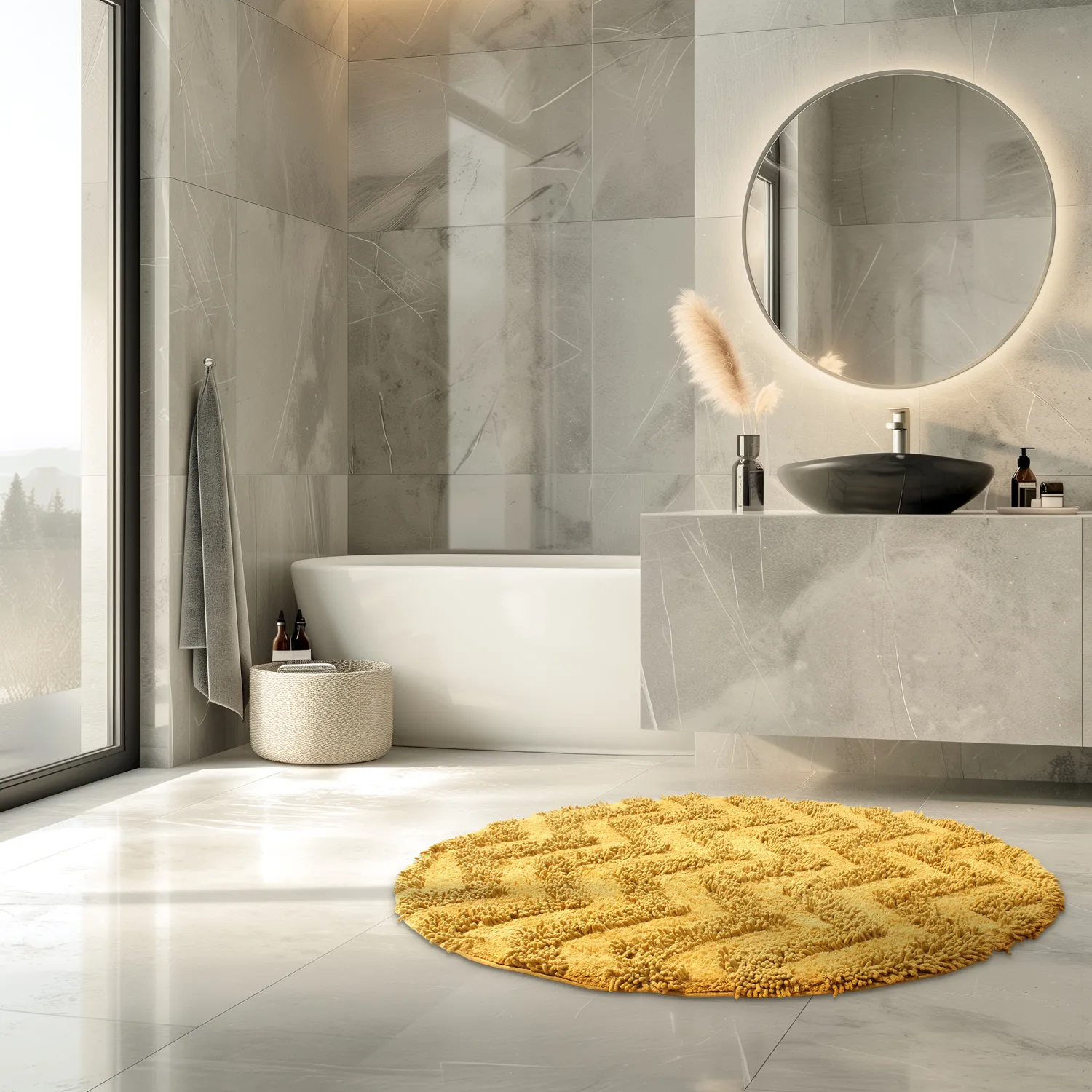 Tappeto da bagno rotondo - Tressa (giallo)