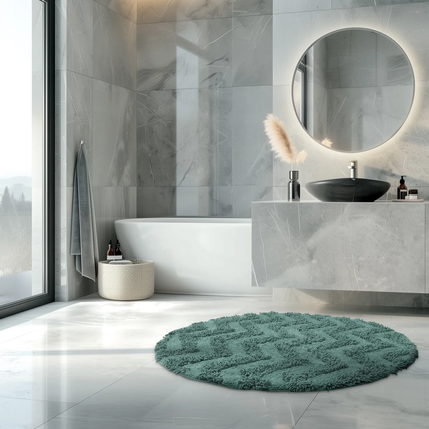 Tappeto da bagno rotondo - Tressa (verde scuro)