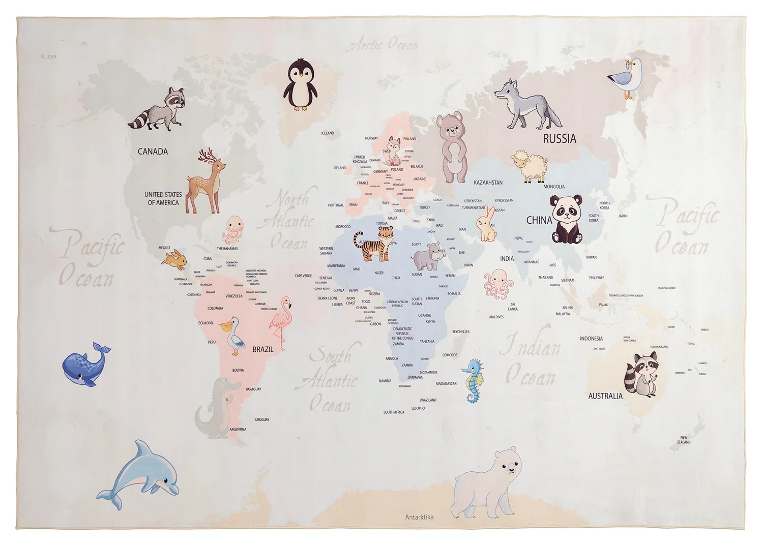 Tappeti per bambini - Animal Map (beige)