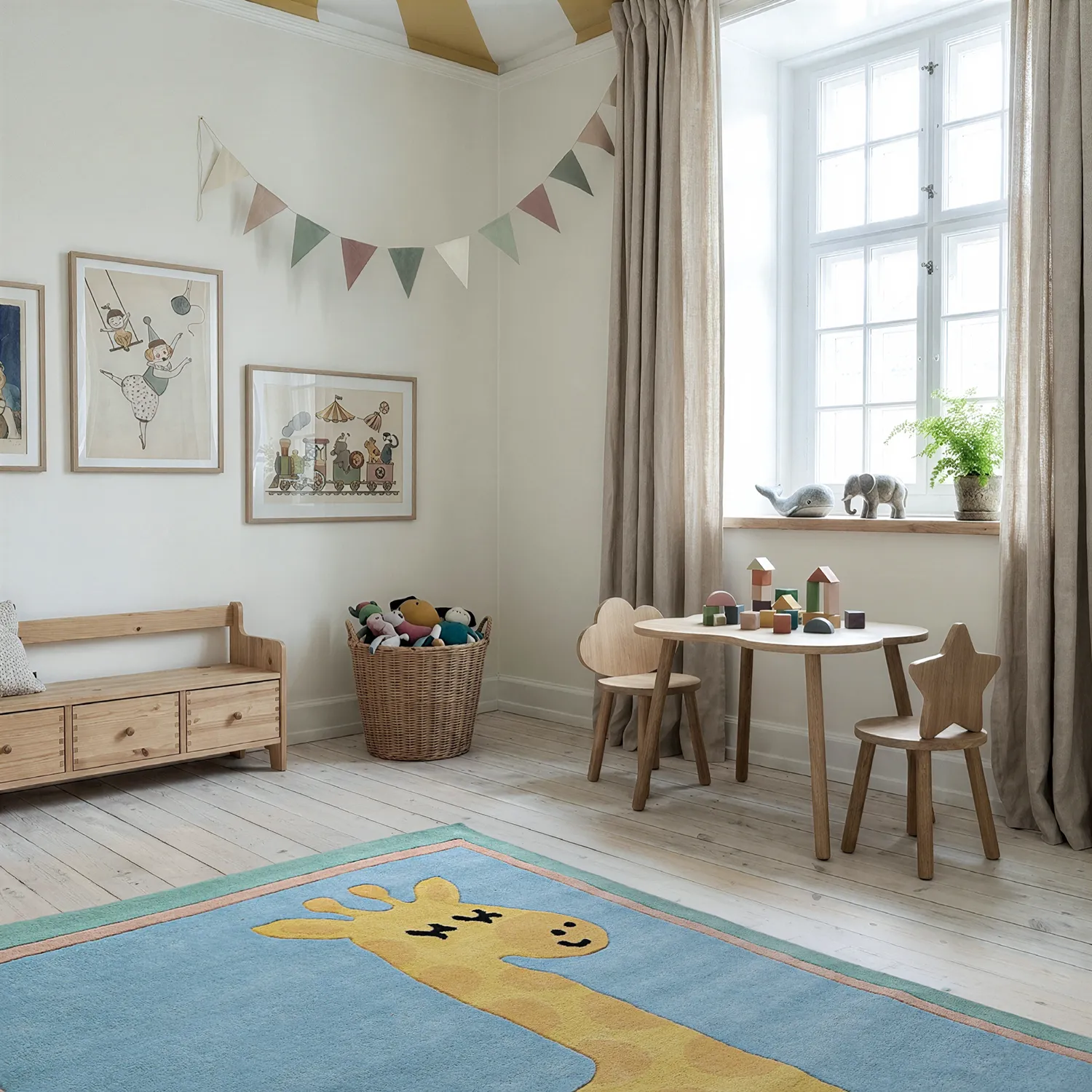 Tappeto per Bambini - Giraffe Hand Tufted Wool Premium (azzurro/multiplo)