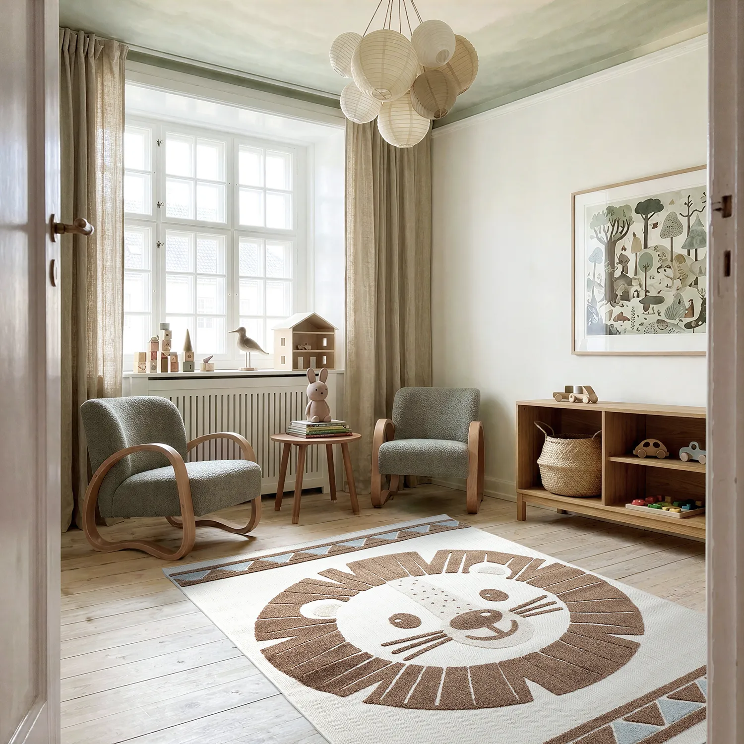 Tappeto per Bambini - Kind Lion (crema/blu)