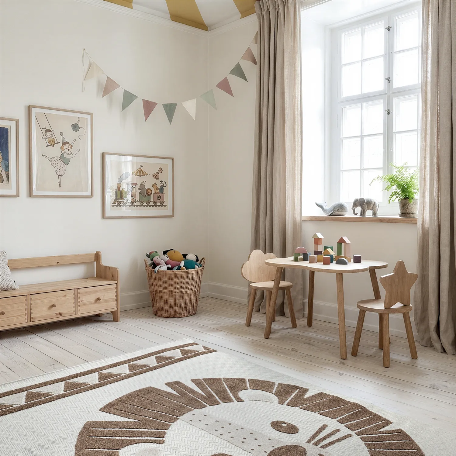 Tappeto per Bambini - Kind Lion (crema/marrone)