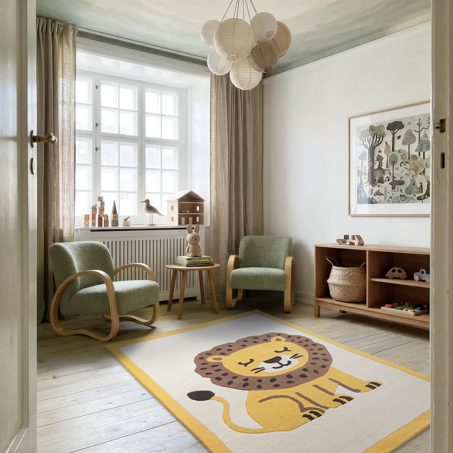 Tappeto per Bambini - Lion Hand Tufted Wool Premium (beige/multicolore)