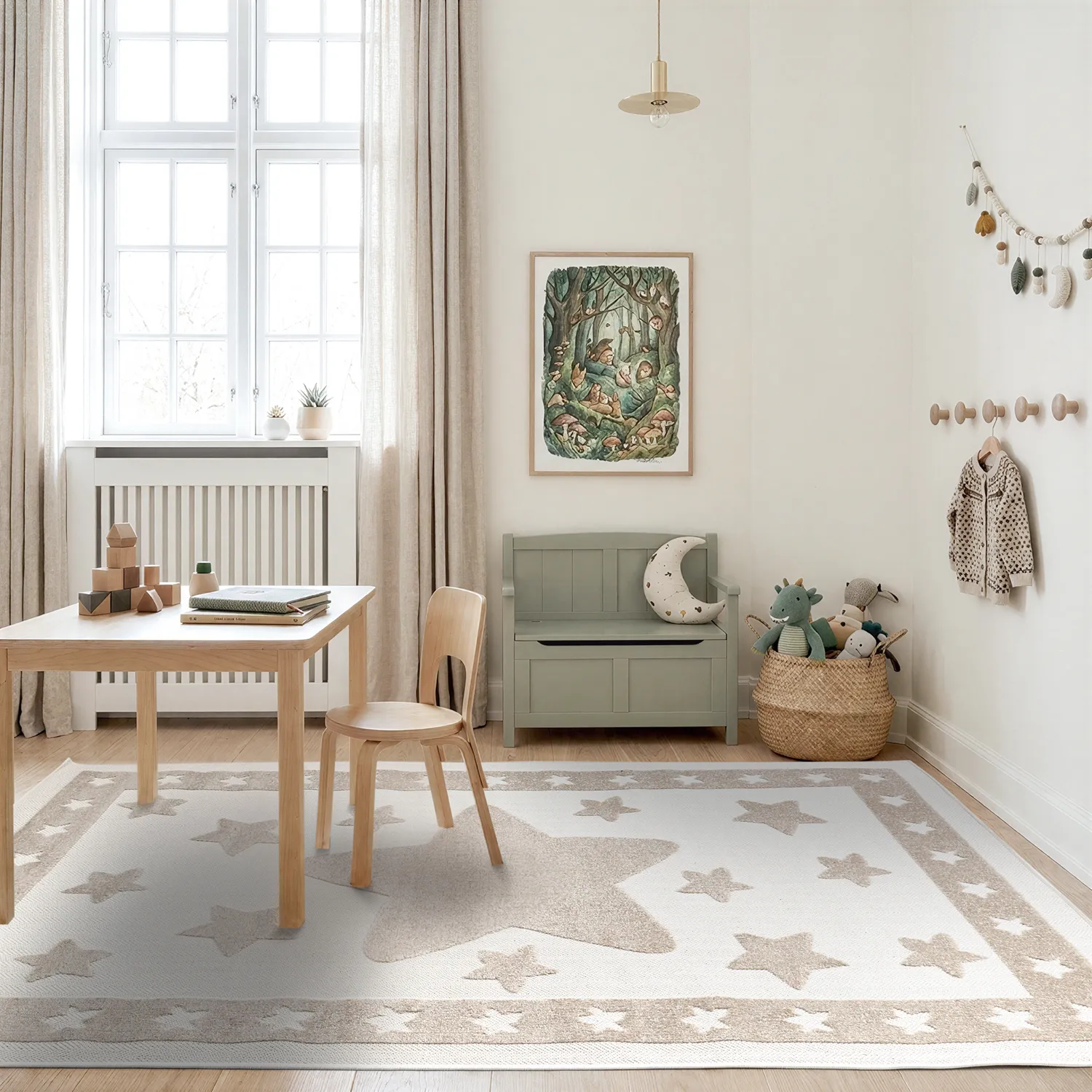 Tappeto per Bambini - Star Frame (crema/marrone)