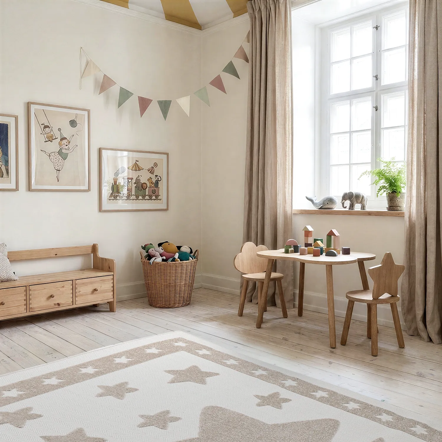 Tappeto per Bambini - Star Frame (crema/marrone)