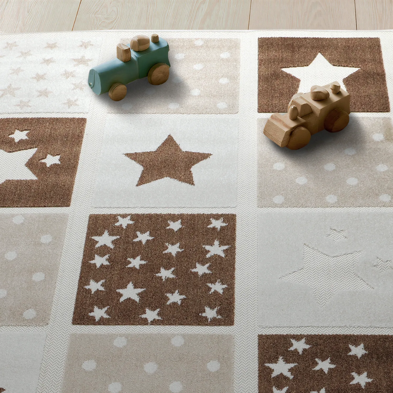 Tappeto per Bambini - Star Grid (crema/marrone)