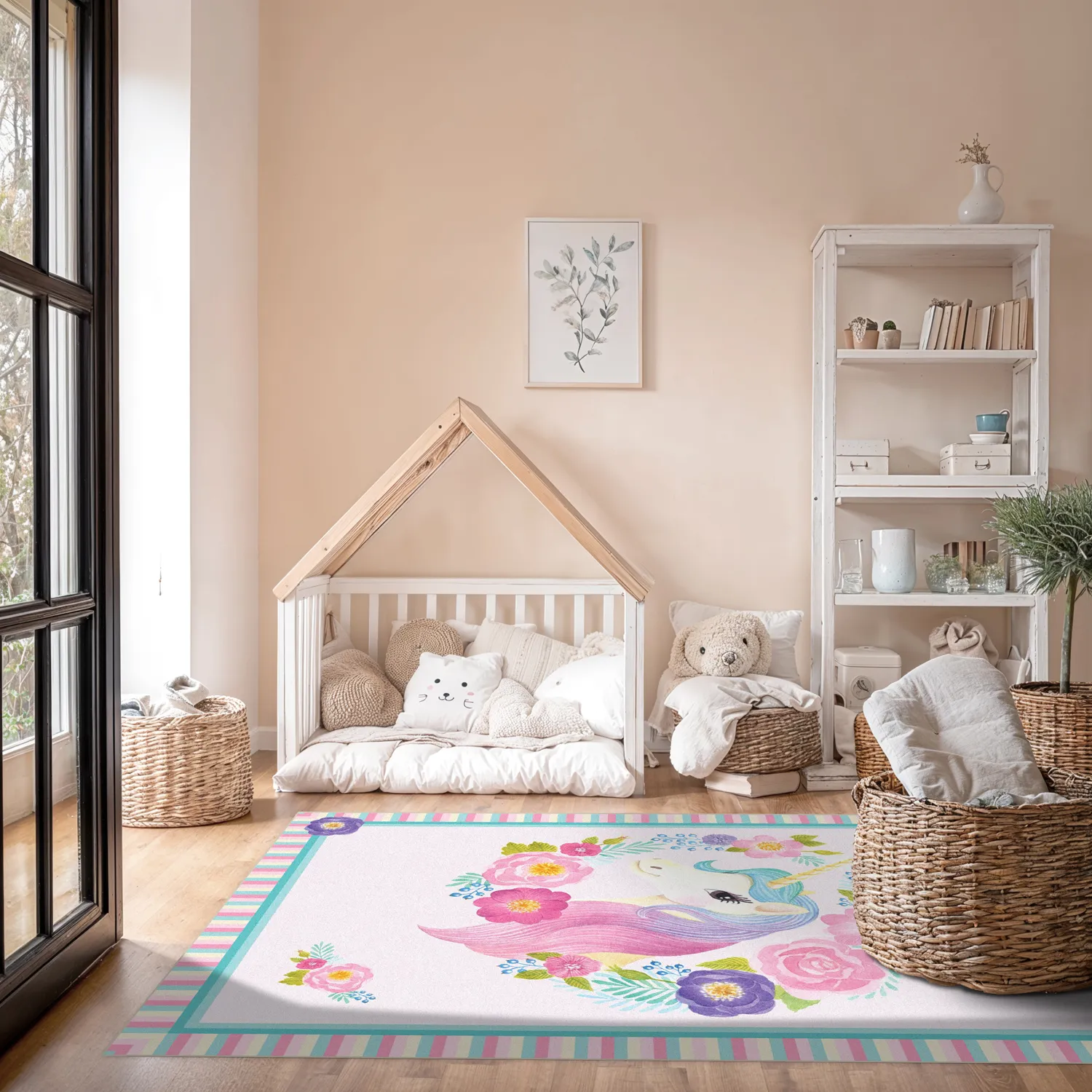 Tappeti per bambini - Unicorn Flowers (rosa)