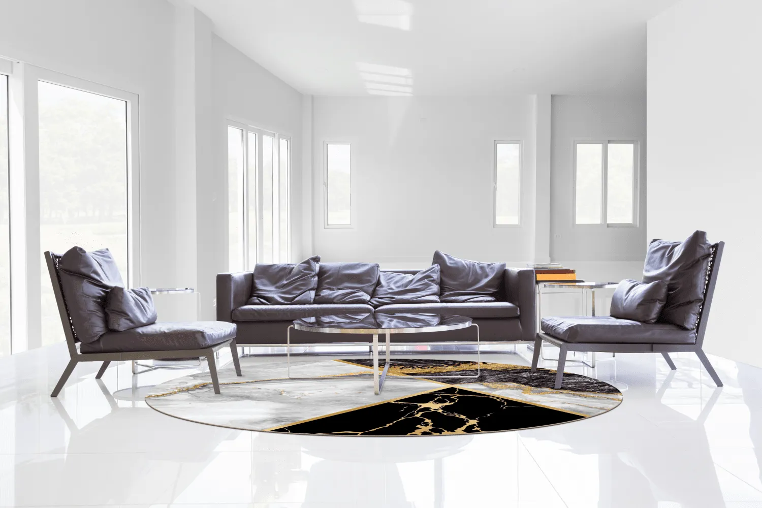 Tappeto rotondo - Cassa (grigio/nero/oro)