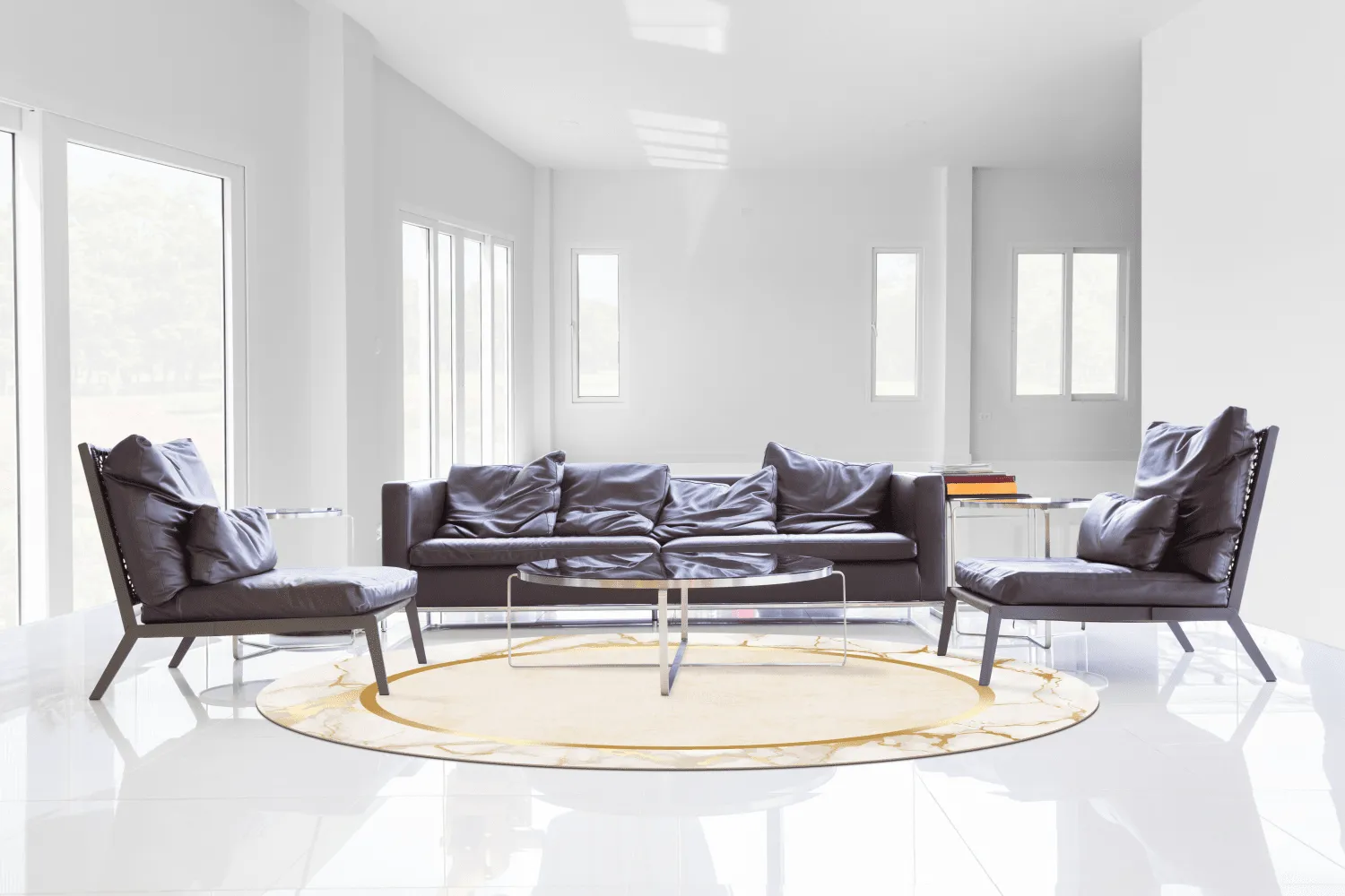 Tappeto rotondo - Cerasia (beige/bianco/oro)