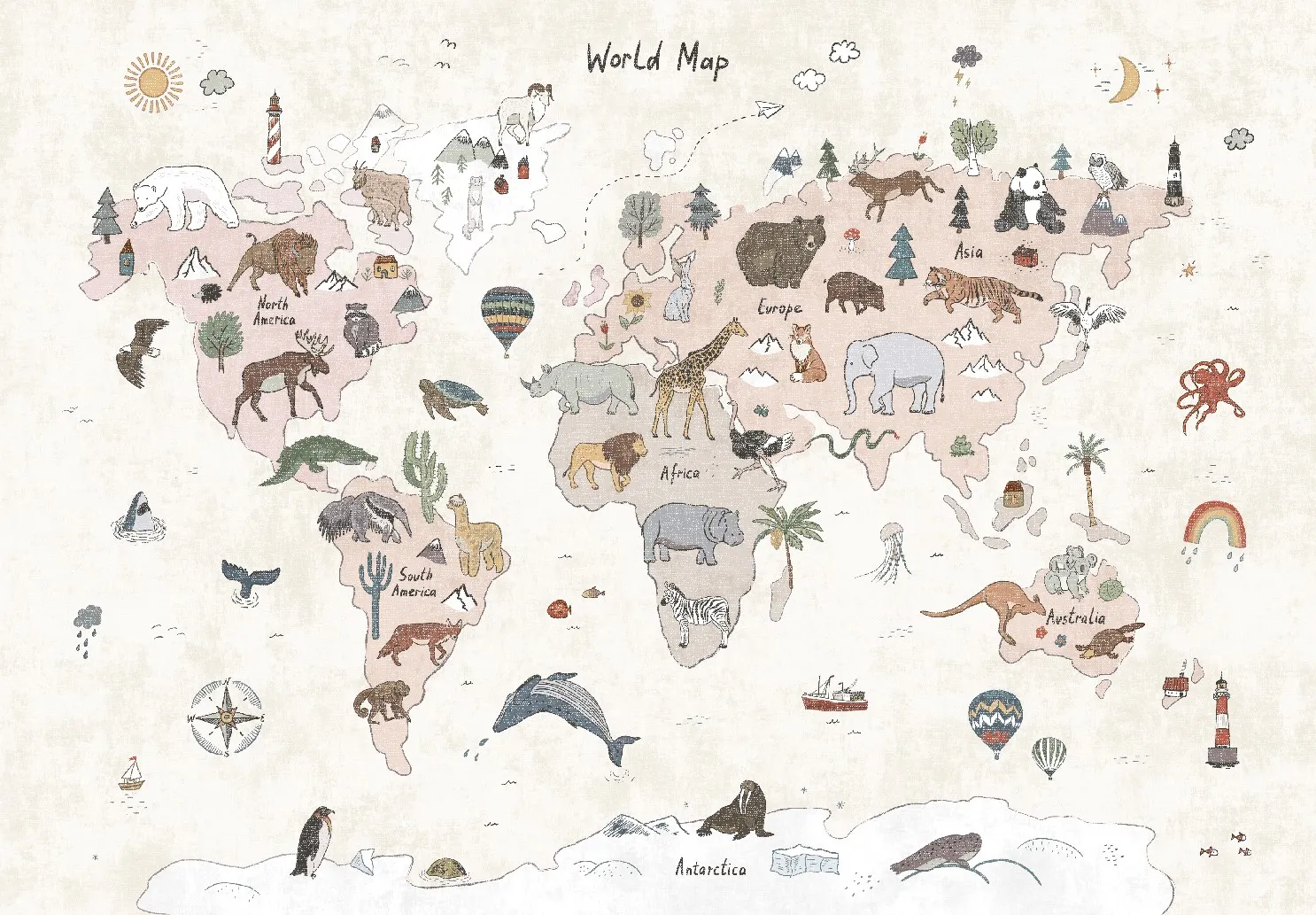 Tappeti per bambini - Kids World Map (beige)