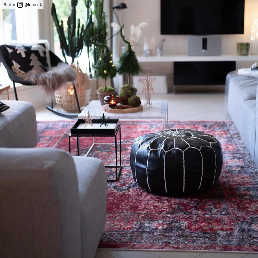 Pouf - Pouf In Pelle Dal Morocco (nero/bianco)