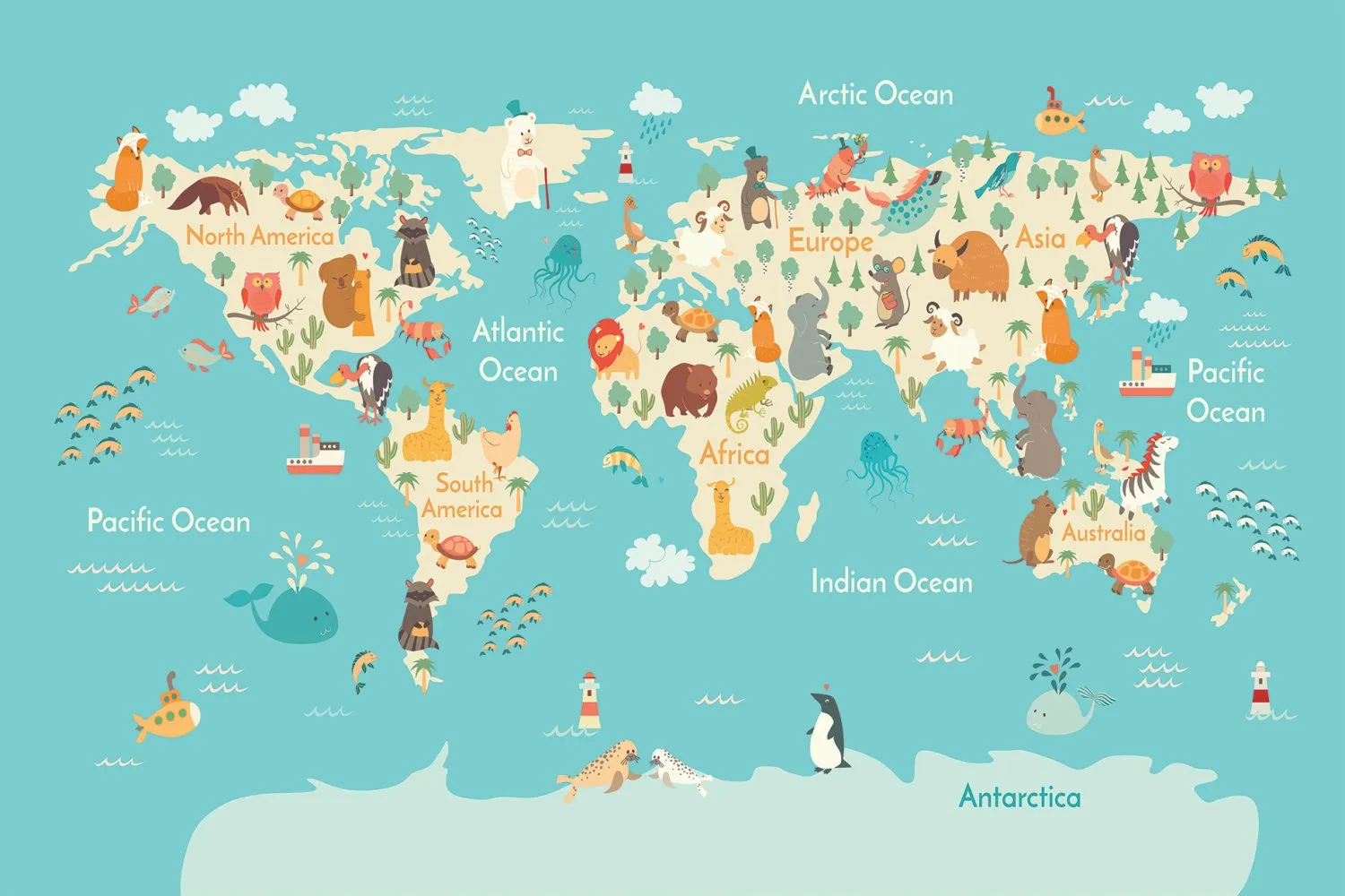 Tappeti per bambini - World Map (blu/multi)
