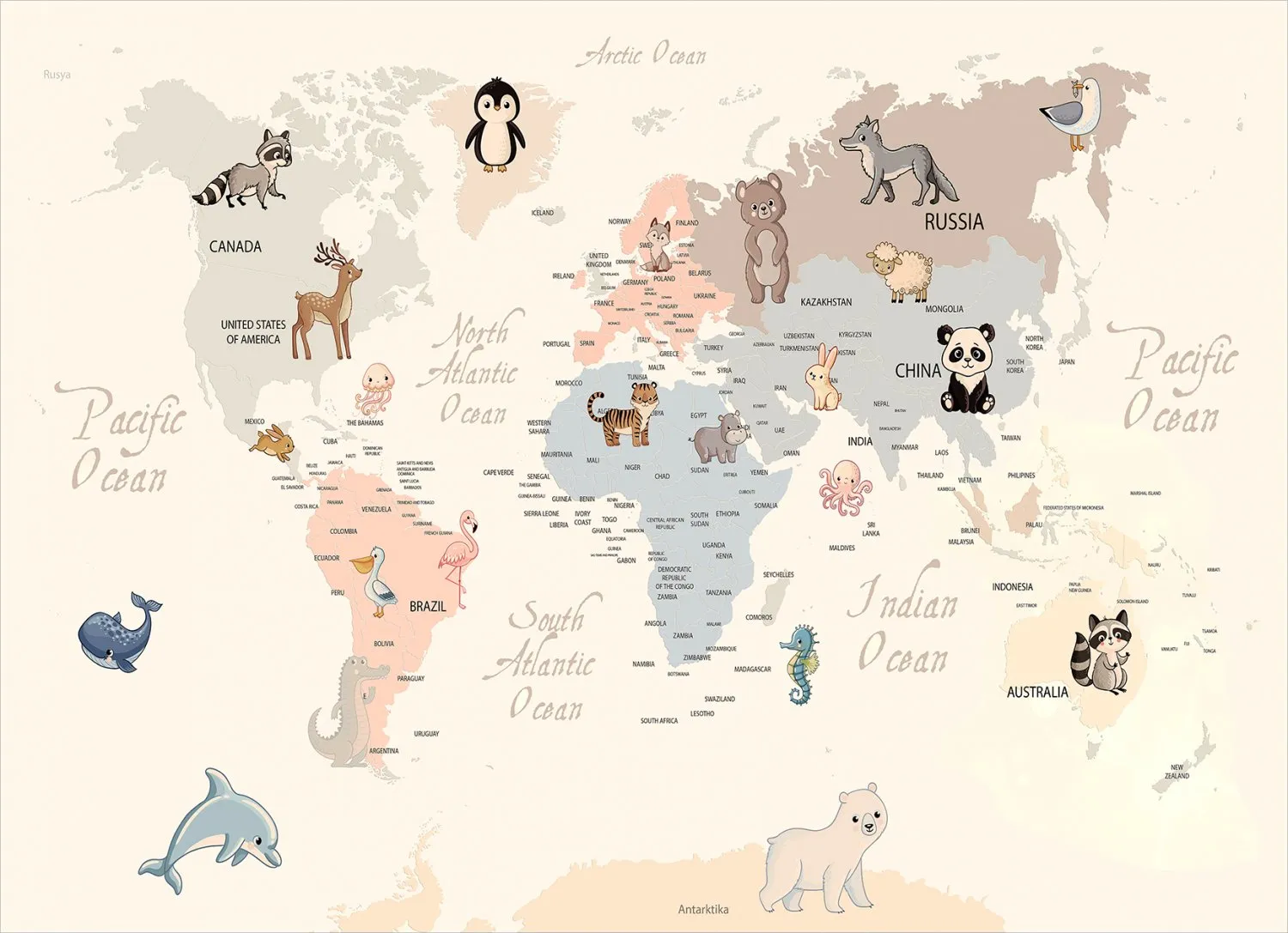Tappeti per bambini - Animal Map (beige)