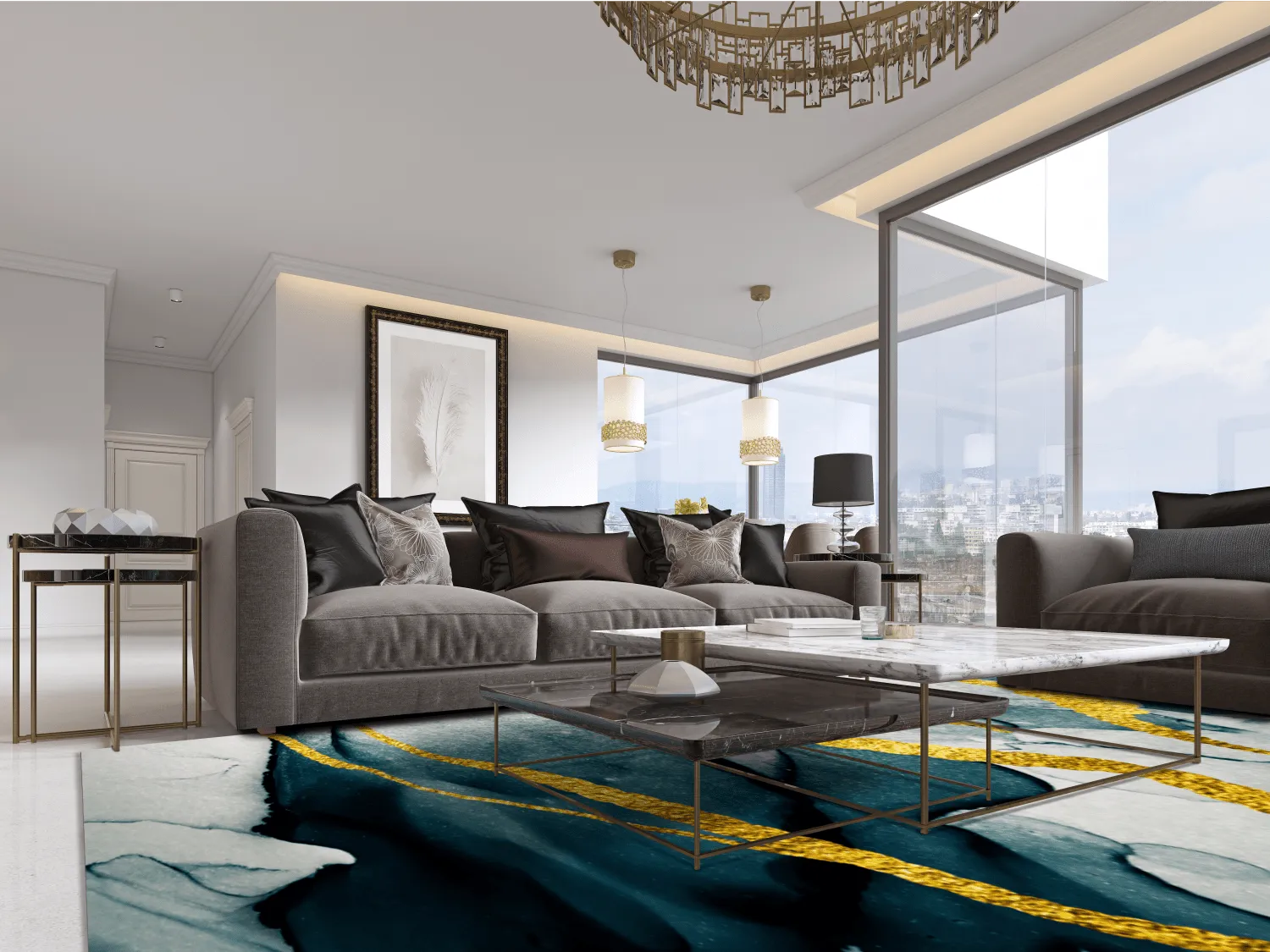 Tappeto Wilton - Alvaro (blu/bianco/oro)