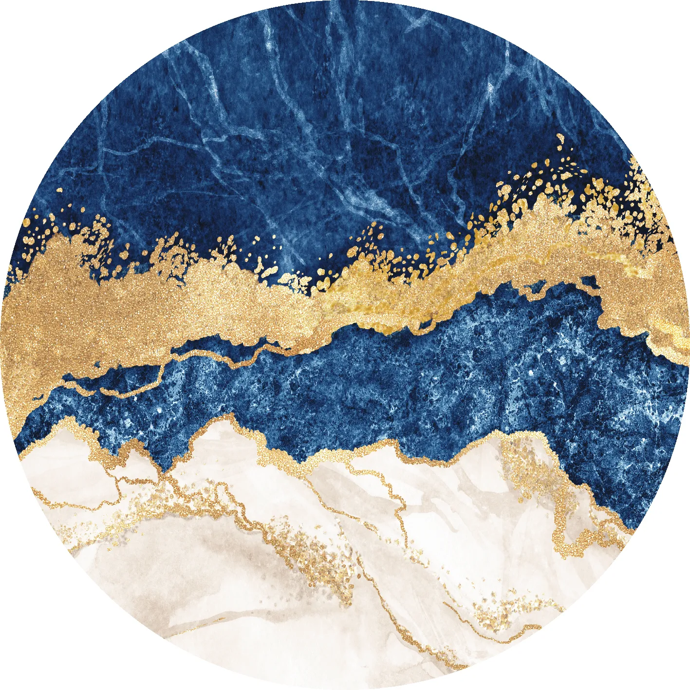 Tappeto rotondo - Padova (blu/bianco/oro)