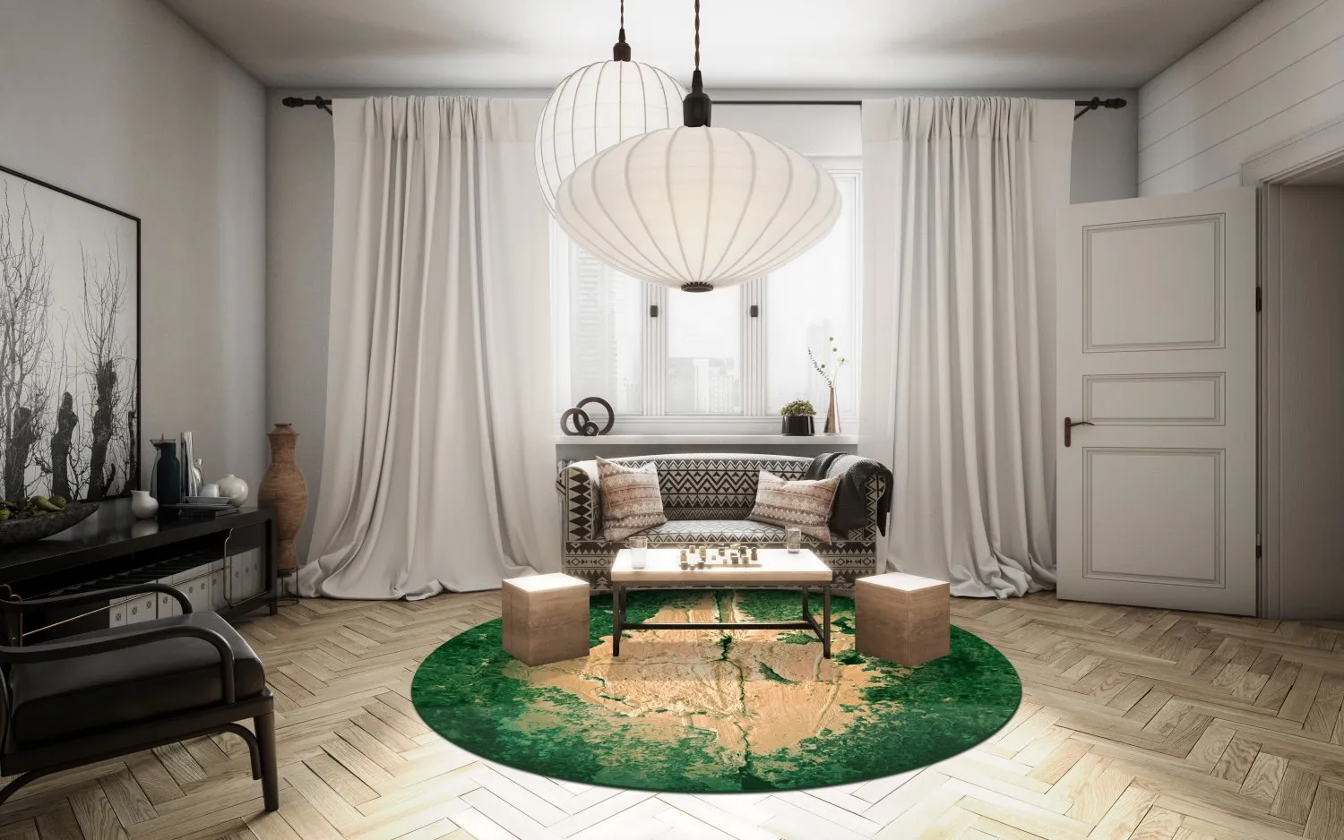 Tappeto rotondo - Positano (beige/verde)