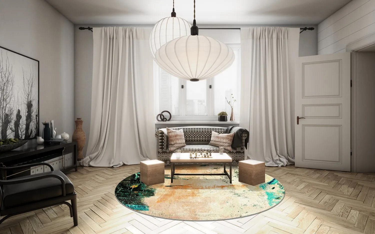 Tappeto rotondo - Tempes (beige/multi)