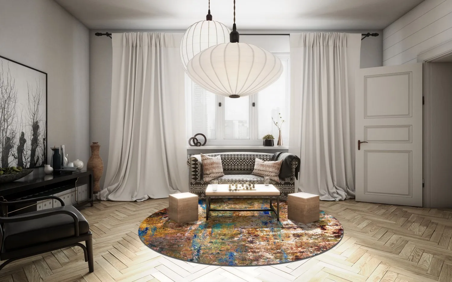 Tappeto rotondo - Trepito (marrone/blu/multi)