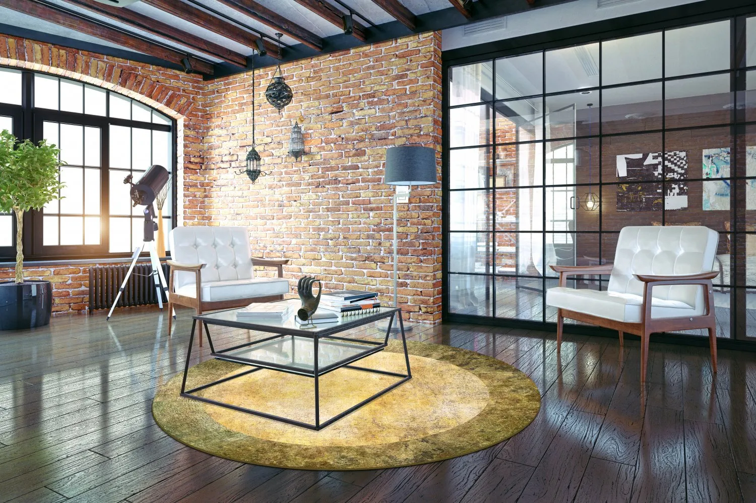 Tappeto rotondo - Campana (beige/giallo)