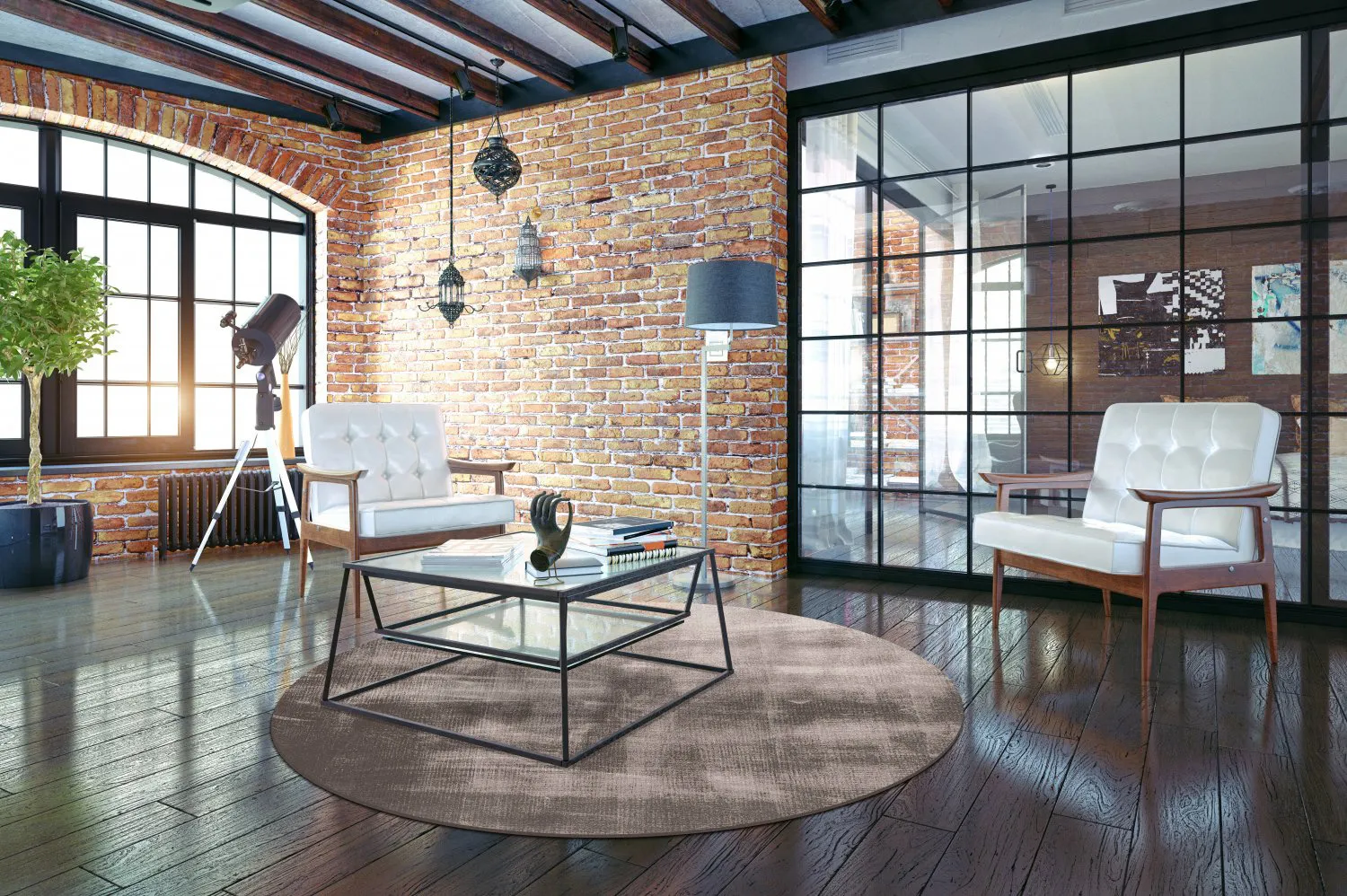 Tappeto rotondo - Olmedo (grigio/beige)