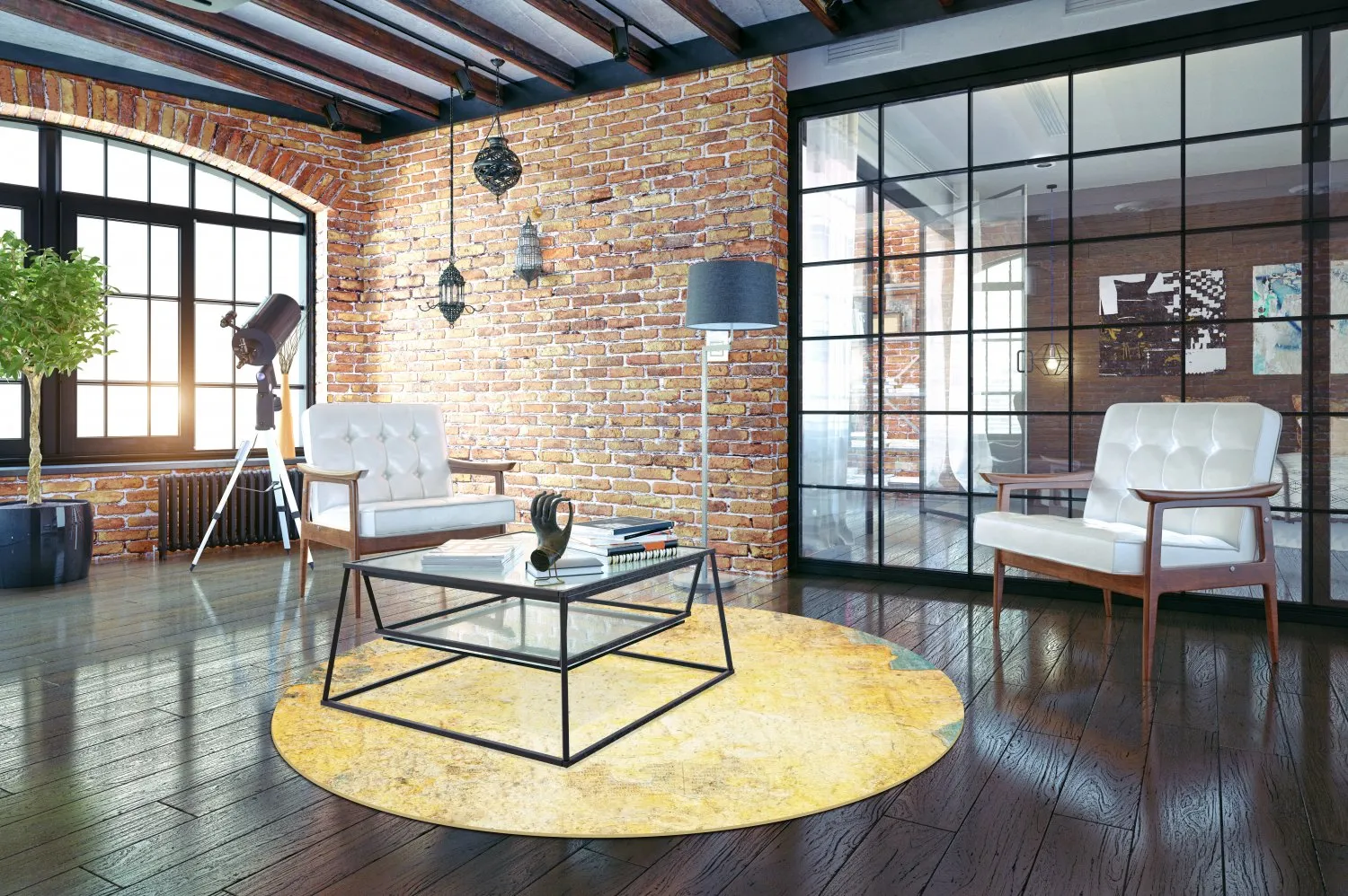 Tappeto rotondo - Palau (oro/beige/blu)