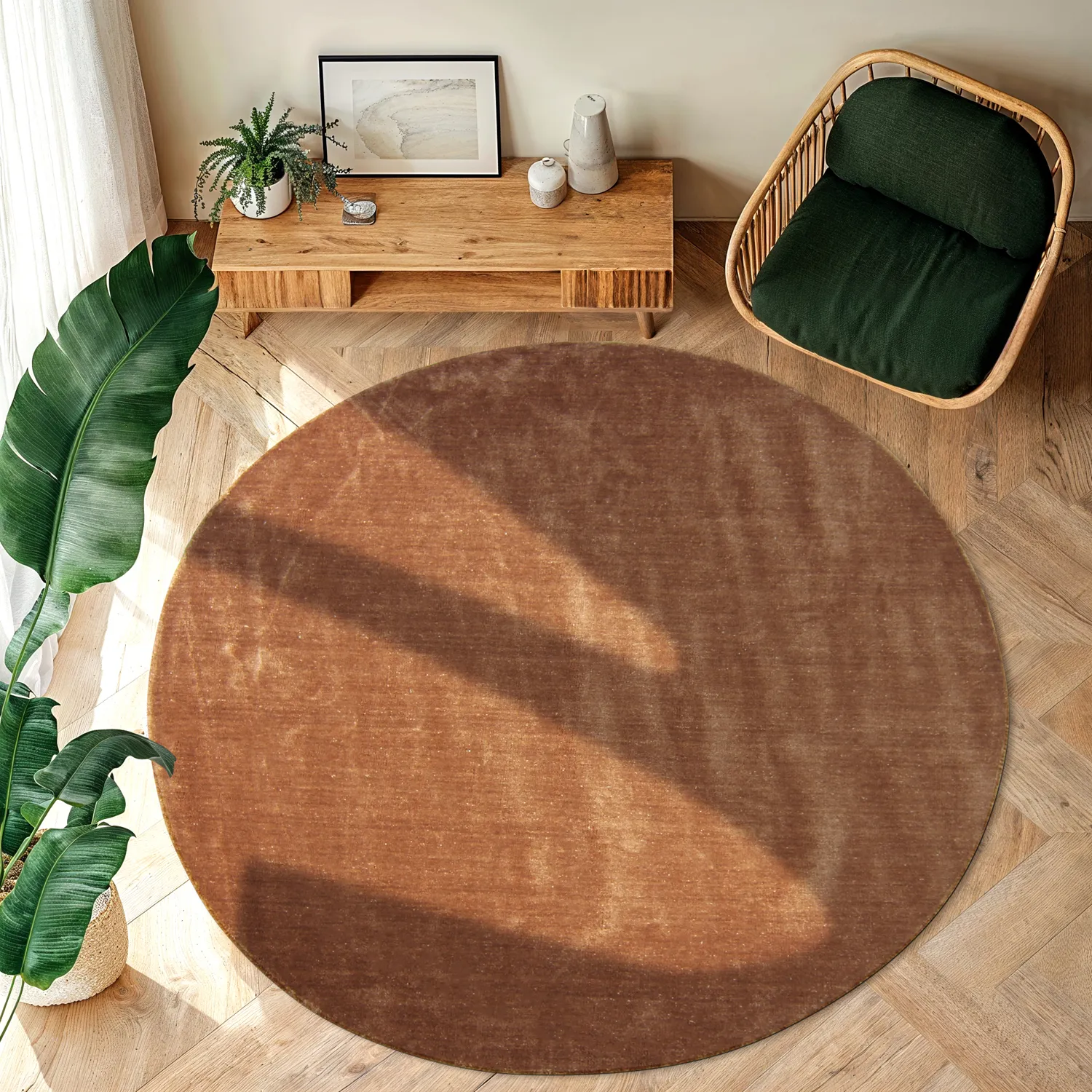 Tappeto rotondo - Recycled PET with viscose look (bruin)