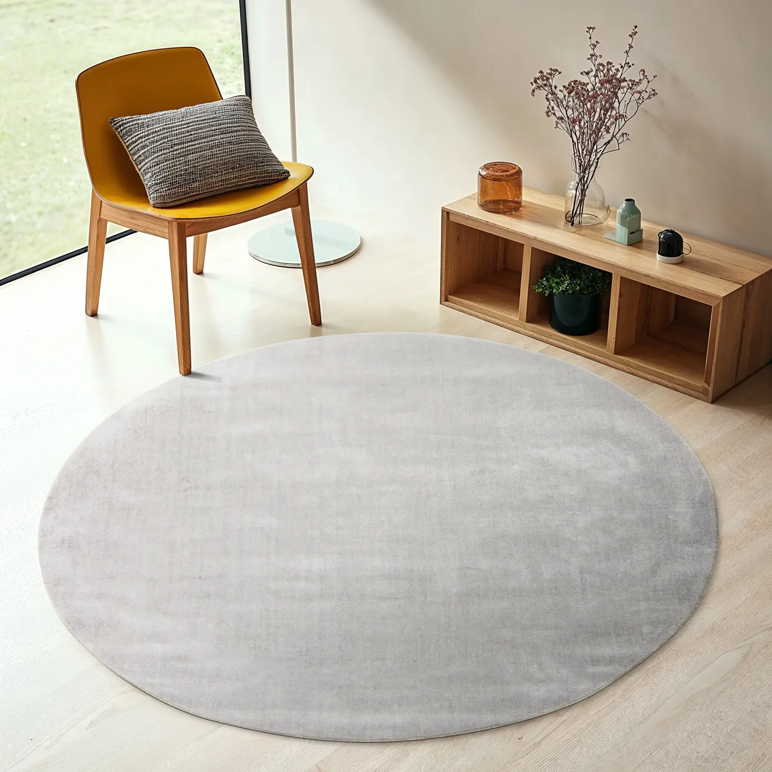 Tappeto rotondo - Recycled PET with viscose look (grigio)
