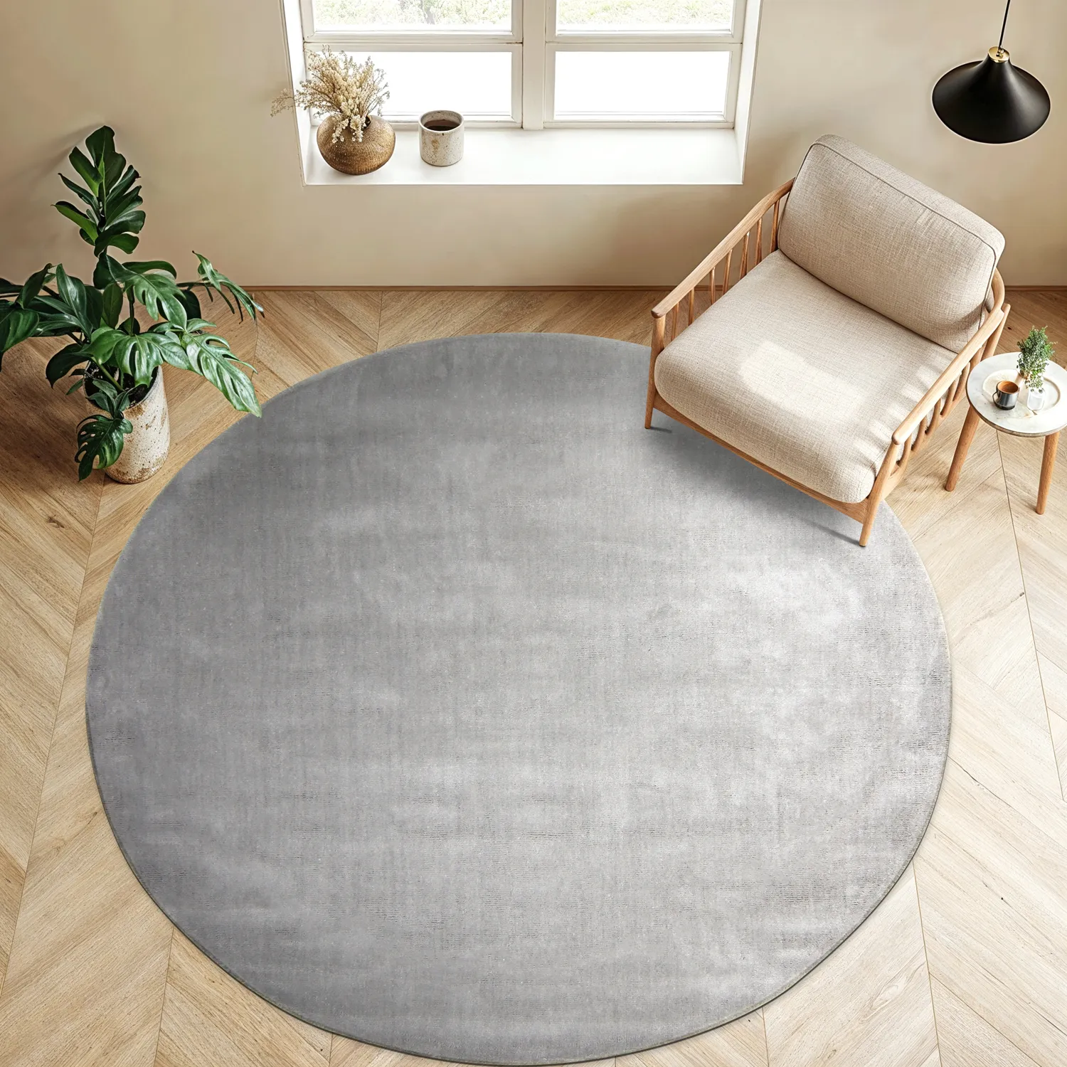 Tappeto rotondo - Recycled PET with viscose look (grigio)