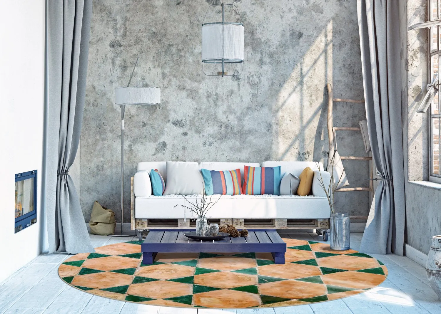Tappeto rotondo - Calvi (beige/verde)