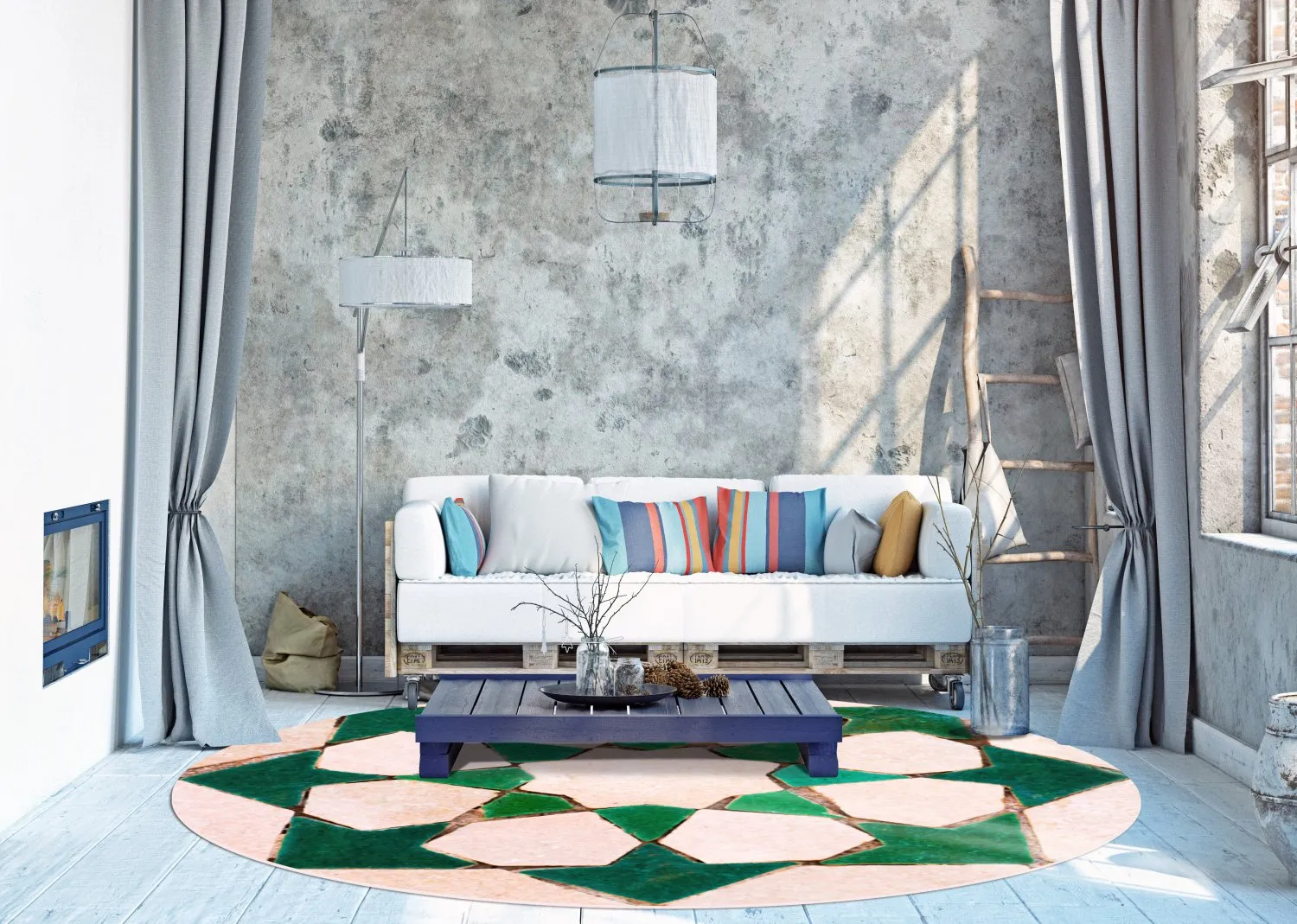 Tappeto rotondo - Chia (verde/beige)