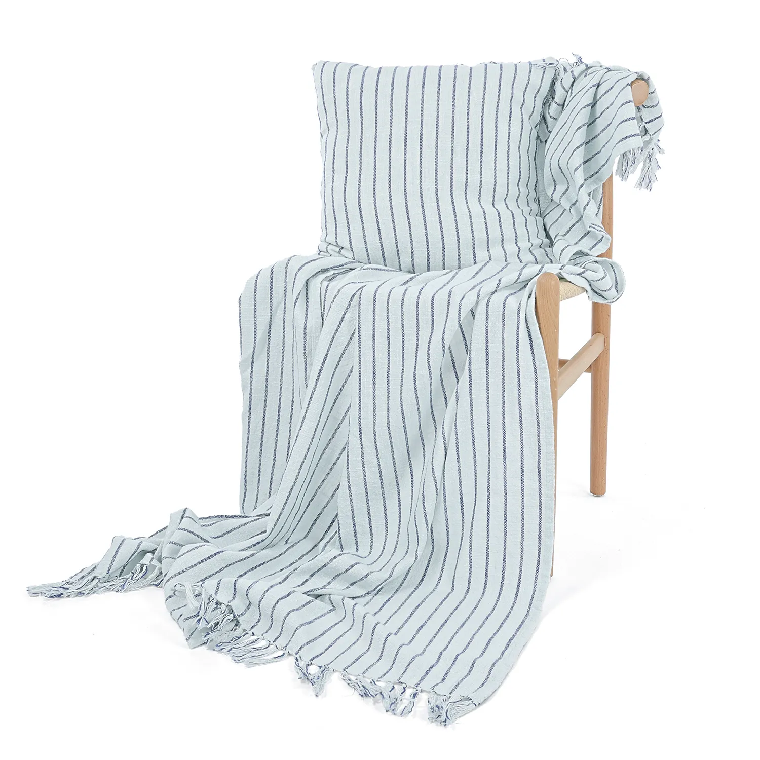 Coperte - Rumi stripe cotton throw (azzurro chiaro/blu navy/crema)