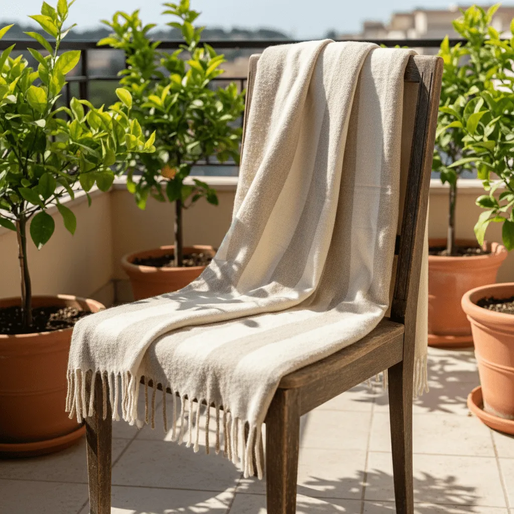 Coperte - Plaid in misto lana - Beatriz Stripe (beige/bianco)
