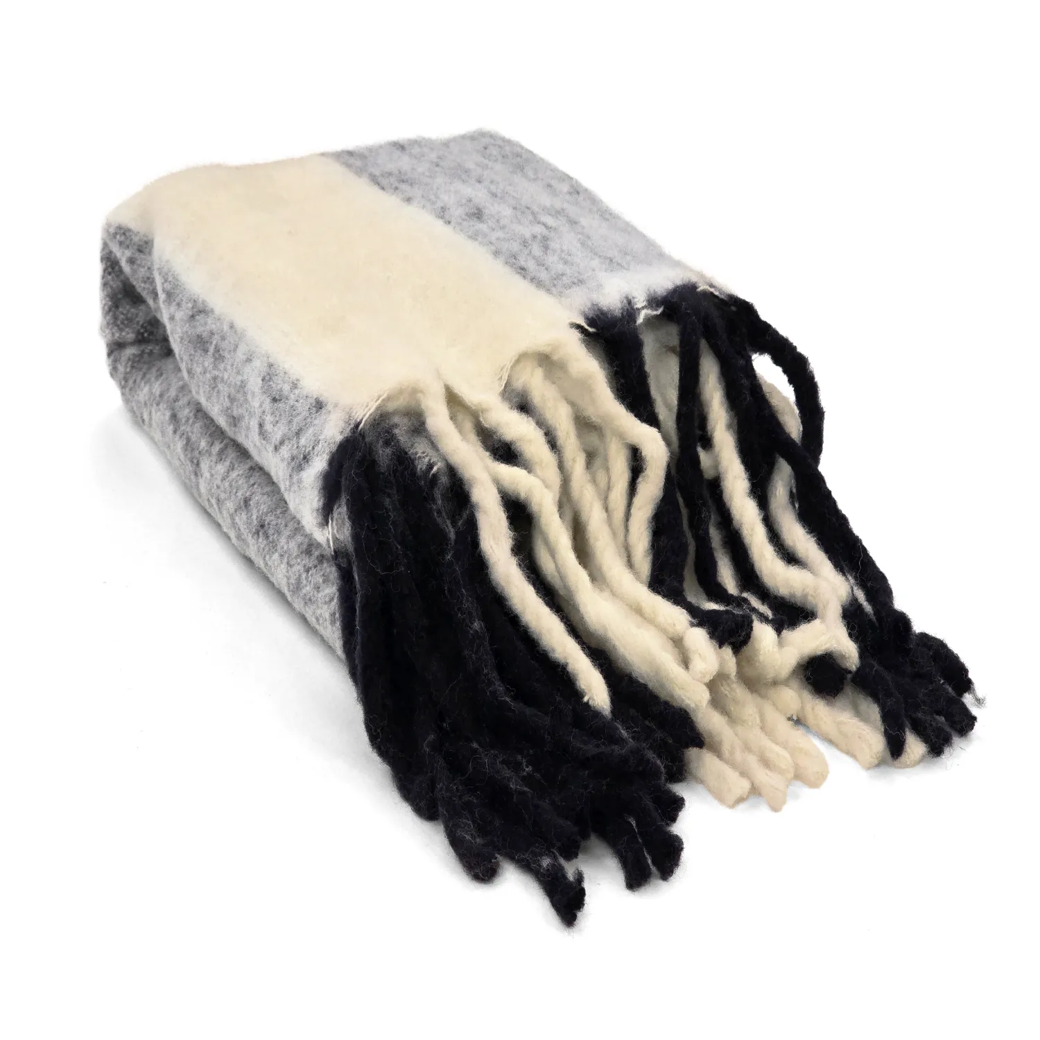 Coperte - Plaid in misto lana - Beatriz Stripe (bianco/nero)