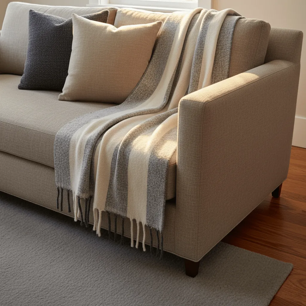 Coperte - Plaid in misto lana - Beatriz Stripe (bianco/nero)