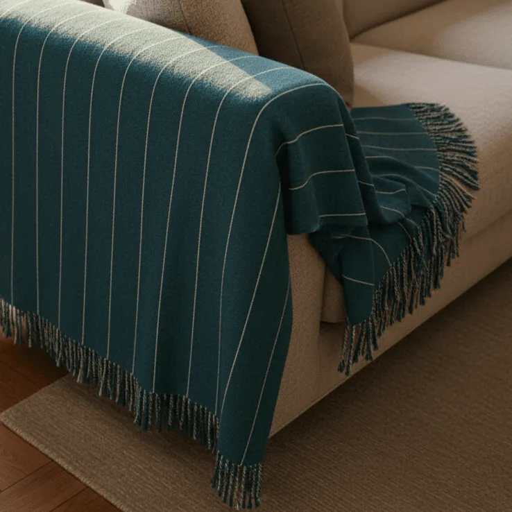 Coperte - Plaid in cotone - Martina Stripe (blu/bianco)