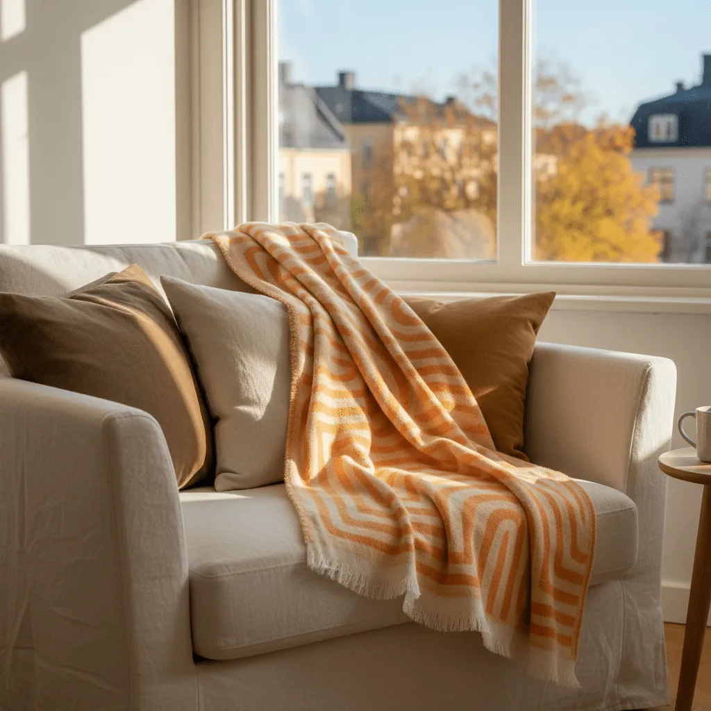 Coperte - Plaid in misto lana - Melody (beige/arancione)